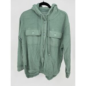 American Eagle Outfitters Corduroy Shacket Hoodie Green Women Size‎ M